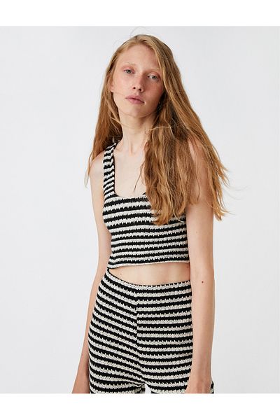 Koton Crop Top Háčkování U Neck