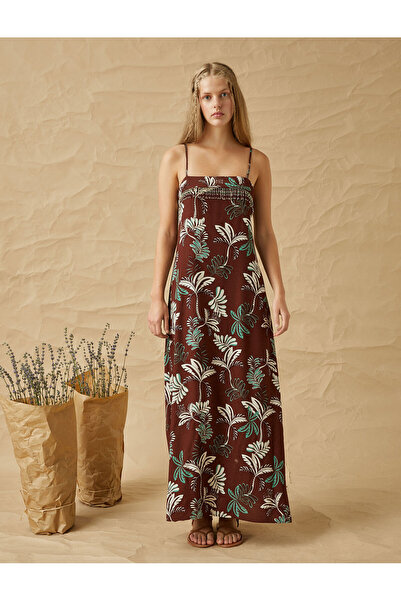 Koton Dlouhé šaty z viskózových korálků se vzorem palmy