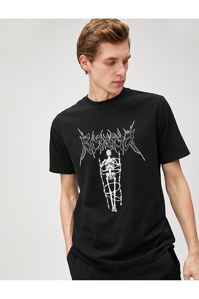 Koton T-Shirt mit Totenkopf-Print, Rundhalsausschnitt, kurze Ärmel