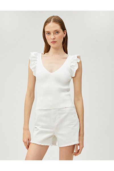 Koton Knitwear Athlete V-Neck with Flounce Detail