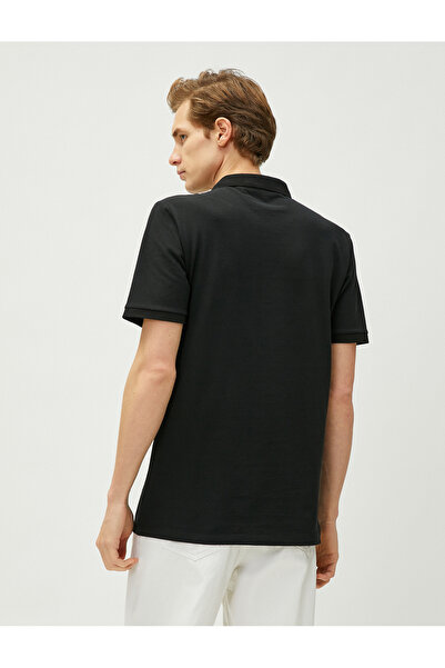 Koton T-Shirt mit Polokragen, schmale Passform, geknöpft, kurze Ärmel, mit Landschaftsmotiv bestickt