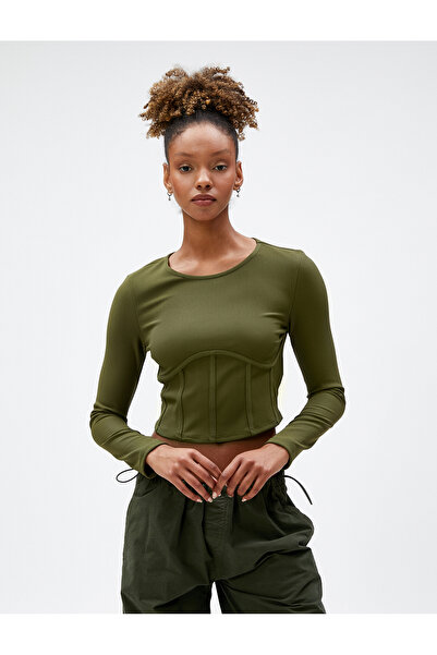 Koton T-shirt z długim rękawem i gorsetowym dekoltem w szpic