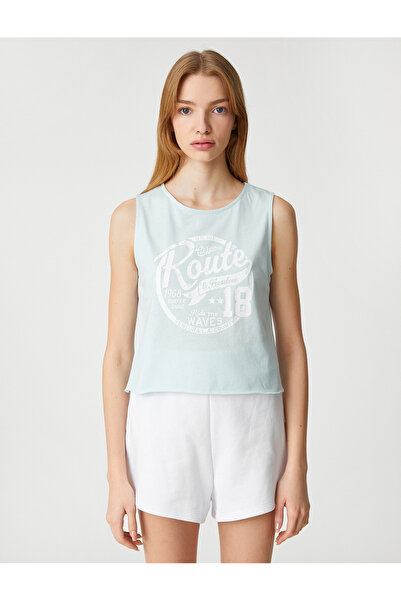 Koton Crop Athlete Printed Cotton Crew Neck