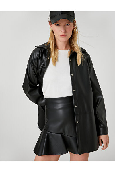 Koton Риза от изкуствена кожа с щипки и цепки