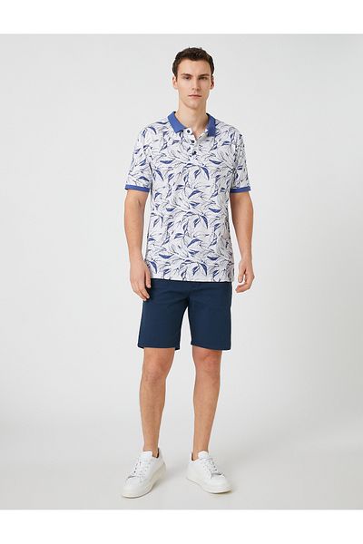 Koton Polo Neck T-Shirt Buttoned Slim Fit Leaf Detailed