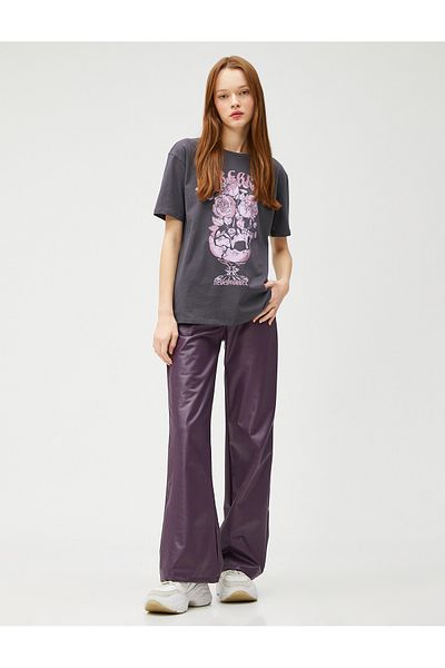 Koton Printed Oversize T-Shirt Crew Neck Short Sleeve Cotton