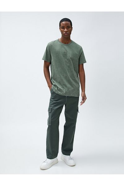 Koton Abstract Printed T-Shirt with Slogan Detail Crew Neck Cotton