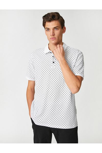 Koton Tričko Polo Neck s geometrickým potištěným krátkým rukávem Slim Fit