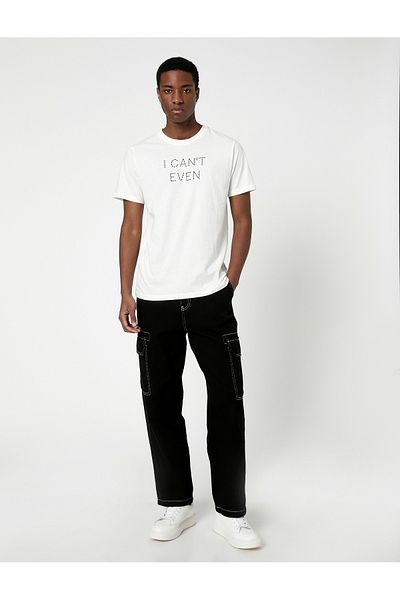 Koton Slogan Printed T-Shirt Crew Neck Short Sleeve Slim Fit