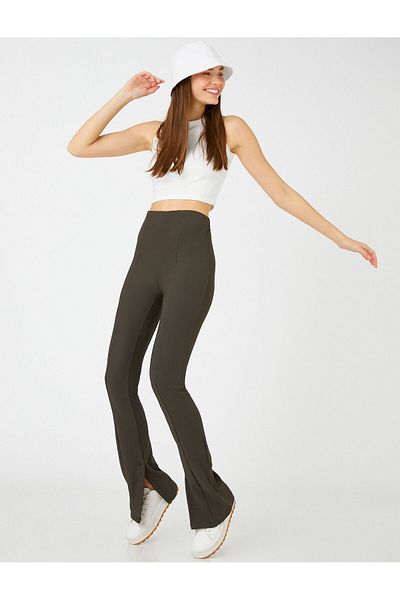 Koton High Waist Slit Spanish Leg Trousers
