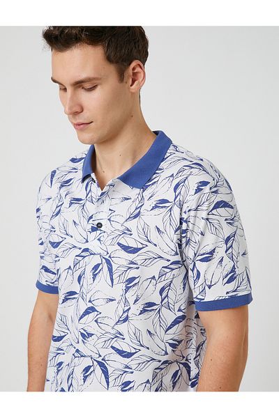 Koton Polo Neck T-Shirt Buttoned Slim Fit Leaf Detailed