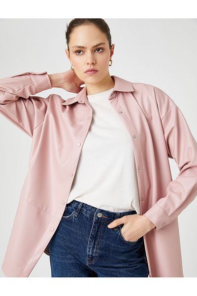 Koton Hemdjacke aus Kunstleder mit Druckknöpfen und Schlitzdetail