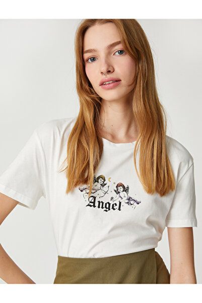 Koton Βαμβακερό T-Shirt με στάμπα με κοντό μανίκι Crew λαιμόκοψη