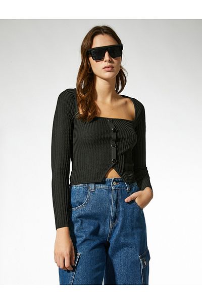 Koton Square Collar Buttoned Knitwear Sweater