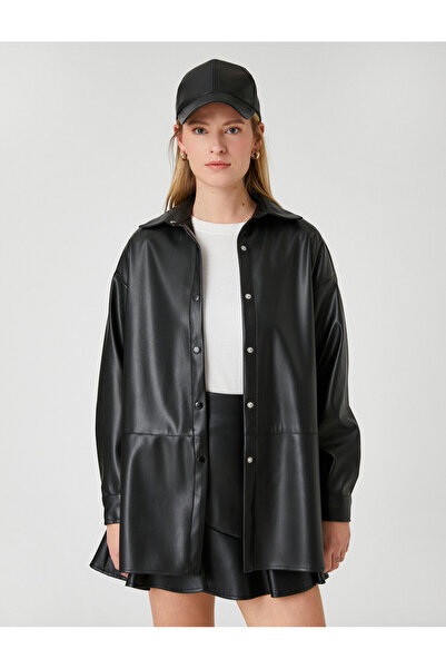 Koton Риза от изкуствена кожа с щипки и цепки