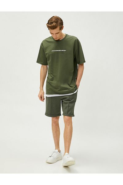 Koton Oversize T-Shirt Slogan Printed Crew Neck Βαμβακερό