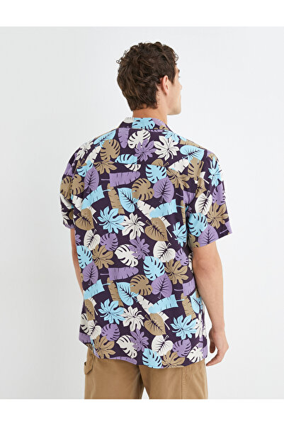 Koton Letní košile s květinovým potiskem, klasický límec s krátkým rukávem