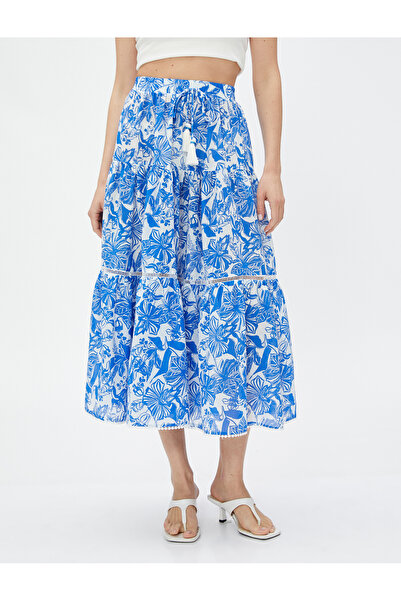 Koton Virágos Midi szoknya elasztikus derékkal és bojttal