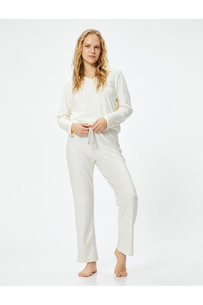 Koton Pajama Bottom Straight Leg Lace-up Waist