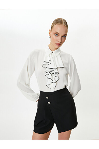 Koton Риза с яка с волани и балонен ръкав, закопчана