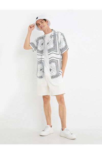 Koton Summer Shirt Short Sleeve Turn-down Collar Shawl Print Detail