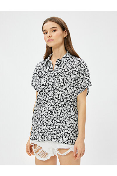 Koton Květinová košile s krátkým rukávem Ecovero® viskóza
