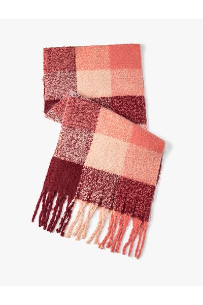 Koton Plaid Scarf with Soft Textured Tassels