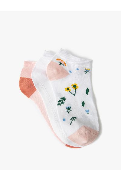 Koton Colorful Floral Patterned 3-Piece Booties Socks Set