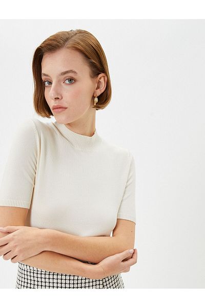 Koton Knitwear Sweater Short Sleeve Stand Collar