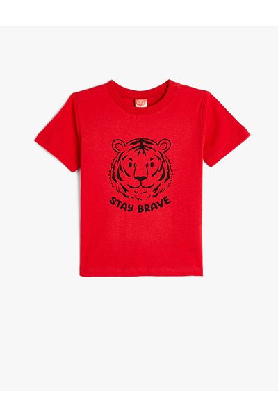 Koton Short Sleeve T-Shirt Tiger Printed Crew Neck