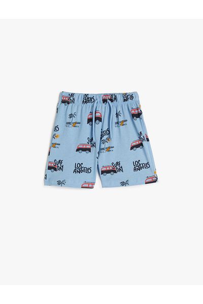 Koton Shorts Tie Waist Elastic Car Printed Pocket Cotton