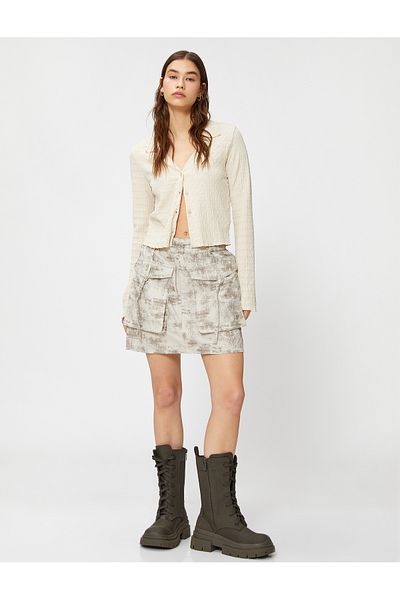 Koton Cargo Skirt with Big Pockets, Elastic Waist, Stopper, Cotton