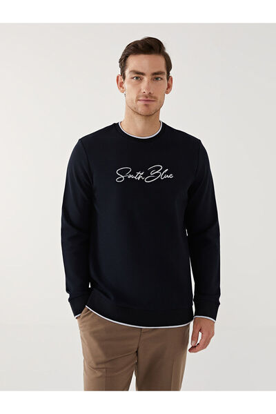 LC Waikiki Hanorac pentru bărbați, cu mânecă lungă, cu decolteu, albastru ble...