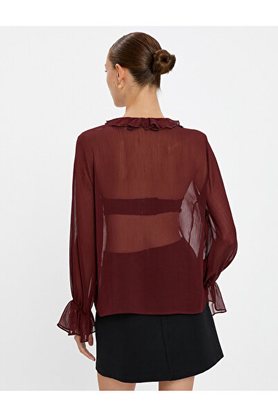 Koton Chiffon Shirt Transparent Ruffle Buttoned Crew Neck