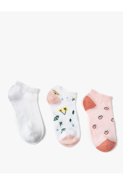 Koton Colorful Floral Patterned 3-Piece Booties Socks Set