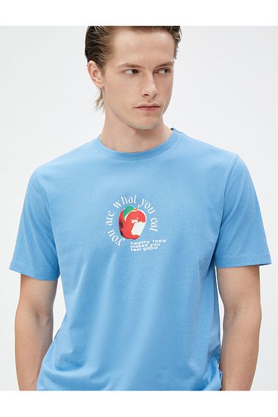 Koton Szlogen nyomott póló Crew Neck Slim Fit pamut