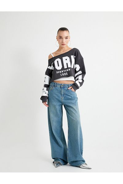 Koton Pantaloni din denim cu picior largi, talie normală - potrivire lejeră