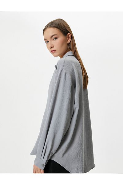 Koton Shirt Long Loose Sleeve Classic Collar Relaxed Cut