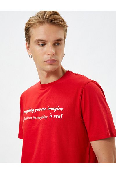 Koton Crew Neck Slogan Printed Cotton T-Shirt