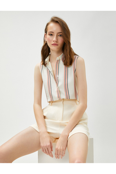 Koton Cămașă din viscoză fără mâneci, cu nasturi