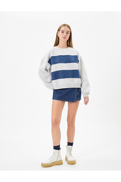 Koton Sweathirt Ribbed Manecă Lungă Decolteu Crew
