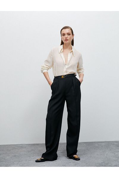 Koton Wide Leg Trousers Belted Ribbed