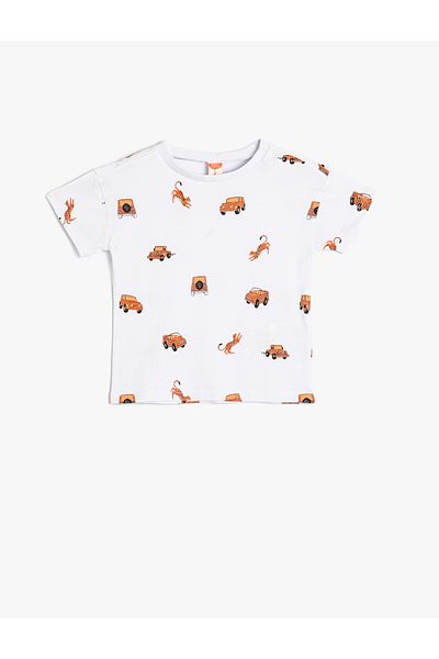Koton Cotton Short Sleeve T-Shirt - Crew Neck, Printed