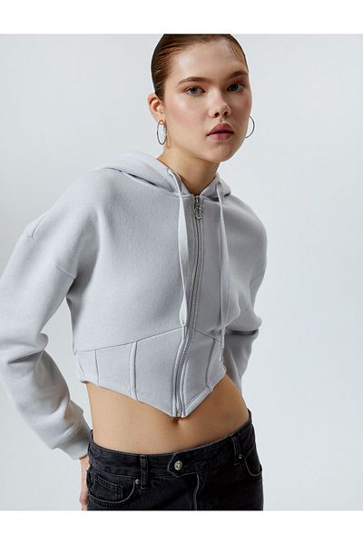 Koton Zippered Crop Sweatshirt Corset Look