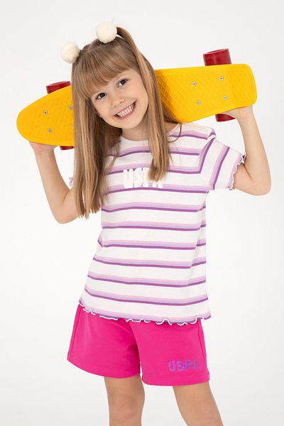 U.S. Polo Assn. Girl's Ecru Crew Neck Basic T-Shirt 50294737-Vr019