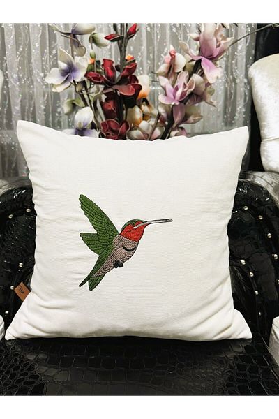 HD HOME COLLECTİON Husă de pernă decorativă cu design special brodat cu model de păsări colibri