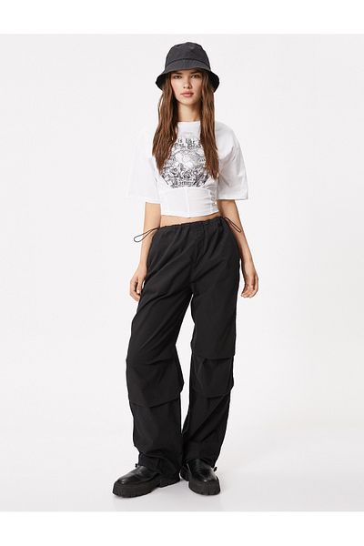 Koton Crop Corset T-Shirt Short Sleeve Crew Neck Cotton Printed