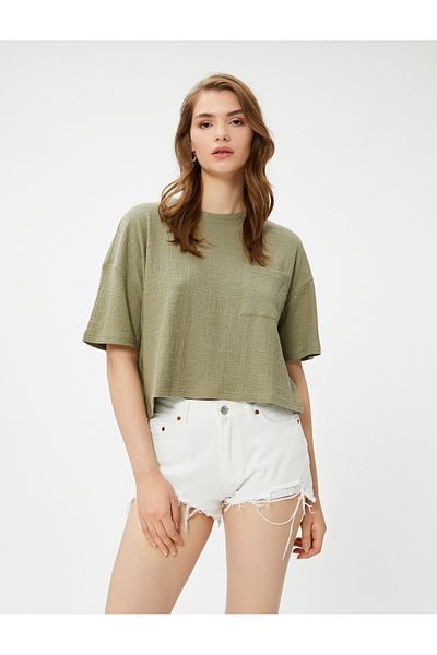 Koton Tričko Crop Crew Kapsa na krku Detailní mušelín