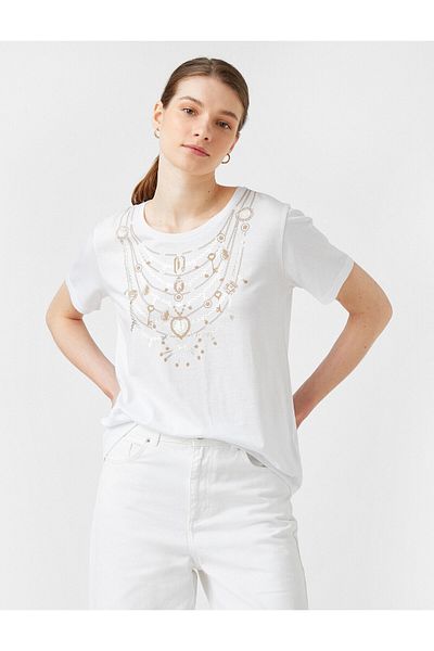 Koton Jewel Printed T-Shirt Modal Blended