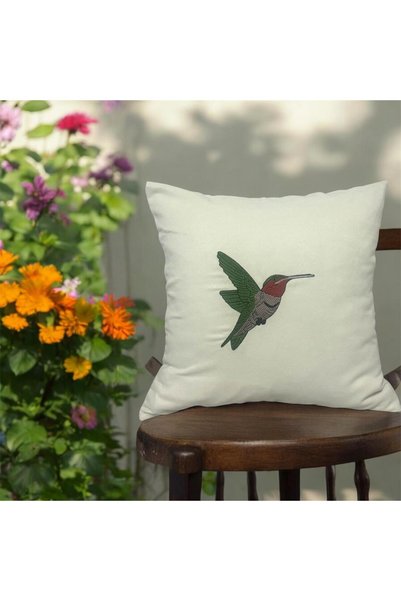 HD HOME COLLECTİON Hummingbird Bird Patterned Linen Fabric Embroidery Embroidered Special Design Decorative Throw Pillow Cover